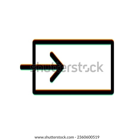 Input sign. Black Icon with vertical effect of color edge aberration at white background. Illustration.