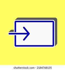 Input sign. Blue Icon with white stroke in 3d at yellow Background. Illustration.
