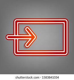 Input sign. Flat red icon with linear white icon with gray shadow at grayish background. Illustration.