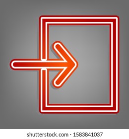 Input sign. Flat red icon with linear white icon with gray shadow at grayish background. Illustration.
