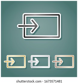 Input sign. Set of metallic Icons with gray, gold, silver and bronze gradient with white contour and shadow at viridan background. Illustration.