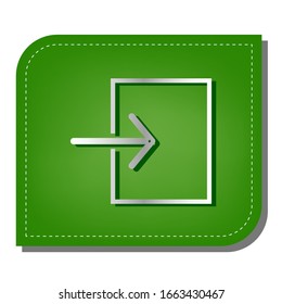 Input sign. Silver gradient line icon with dark green shadow at ecological patched green leaf. Illustration.