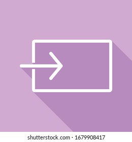 Input sign. White Icon with long shadow at purple background. Illustration.