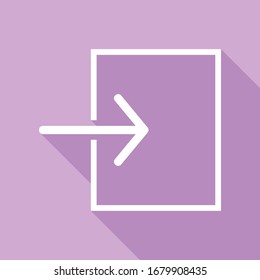 Signo de entrada. Icono blanco con una larga sombra en fondo morado.  Ilustración.