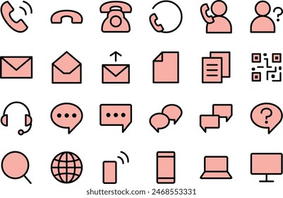 Conjunto de iconos de color rosa de dibujo de línea negra