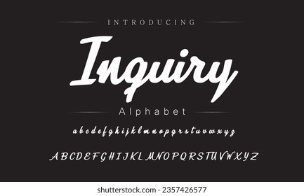 Inquiry Font. Alphabet. Script. Typeface. Label .Vintage typeface. For labels and different type designs