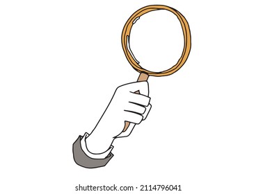 Inquiry and search with a magnifying glass Comical handwritten person Vector, simple coloring of line drawings
