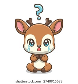 An inquisitive baby deer looking curious with a question mark symbol, great for educational quizzes and learning apps.