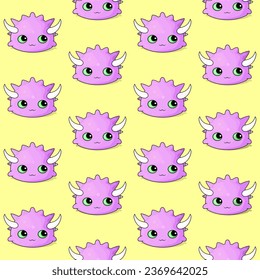 Inquisitive Cartoon Cute Monster With Horns Seamless Pattern	