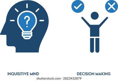 Inquisitive mind and decision making concept with head and chess pieces on blue background vector illustration