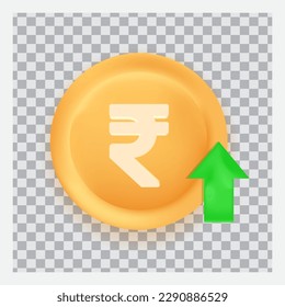 INR Indian Rupee currency buy concept with green arrow  vector 3D icon isolated on transparent background