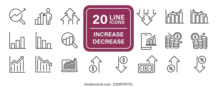 Inrease and decrease thin line icons. For website marketing design, logo, app, template, ui, etc. Vector illustration.