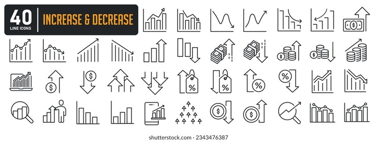 Inrease and decrease thin line icons. For website marketing design, logo, app, template, ui, etc. Vector illustration.