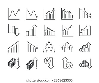 Inrease and decrease thin line icons. For website marketing design, logo, app, template, ui, etc. Vector illustration.