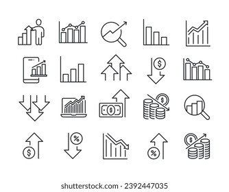 Inrease and decrease thin line icons. Editable stroke. For website marketing design, logo, app, template, ui, etc. Vector illustration.