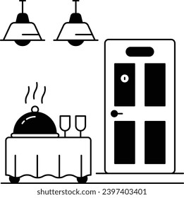 in-room dining Concept, delivering Meal to rooms Vector Icon Design, Hotel and Motel Services Symbol, Vacations Rental Sign, Restaurant Supplies Stock Illustration