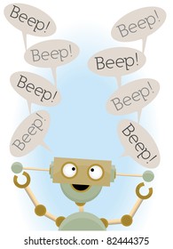 Insane cute robot saying beep talk bubble vector illustration