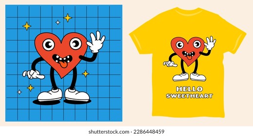 demente mascota de ondas cardiacas viejo personaje de dibujos animados de estilo retro