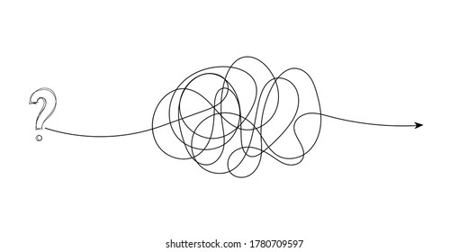  Insane messy line.Set of messy clew symbols connected between them line of symbols with scribbled round element,  Freehand drawing. Black and white  abstract scribbles, chaos doodles. Vector illustra