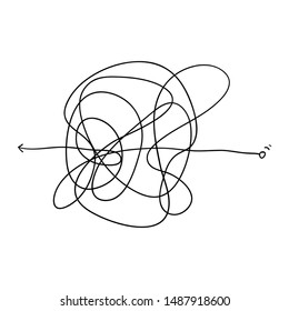 Insane messy line. Complicated clew way.Chaotic difficult process way illustration in doodle style vector
