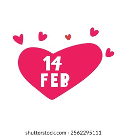 inscription -  14 Feb. Red heart. Valentine's Day design. Vector hand drawn illustration.