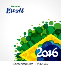 Inscription 2016 on a background watercolor stains,colors of the Brazilian flag and text welcome to Brazil. 2016 welcome to Brazil background. Brazil Carnival,watercolor paints