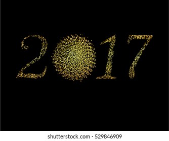 Inscription 2017 points of light on a black background isolated. Vector illustration