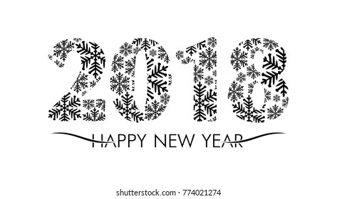 Inscription 2018 Happy New Year with a pattern of snowflakes