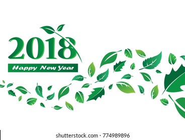 The inscription 2018, Happy New Year's with a  Leaf . White Background