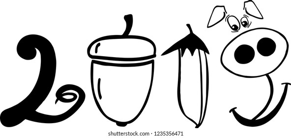 Inscription "2019", hand  drawn