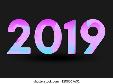 Inscription 2019 isolated on black background. Happy New Year. Vector illustration
