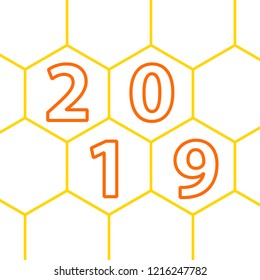 The inscription 2019 in the outline of a honeycomb.