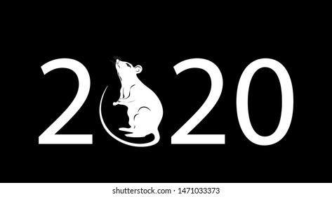 The inscription 2020. The white metal rat is a symbol of the Chinese New Year. Vector illustration