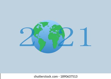 inscription 2021 with globe, vector background, vector illustration
