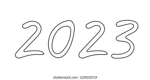 Inscription 2023 coloring page. Doodle, lineart element. Vector Illustration. Elements for cover, web, printing, design illustrations in the style of outline