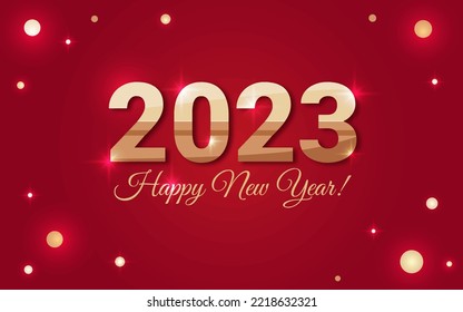 inscription 2023 Happy New Year on a red background with sparkles