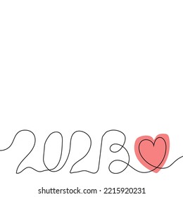 Inscription 2023 in line art style, background, one line. Contour. Vector