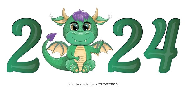 Inscription 2024 new year, according to the Chinese calendar. Green dragon character