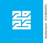 The inscription 2025 is inscribed in a square. The original lettering. A postcard for the new year 2025. Winter background. Happy New Year!