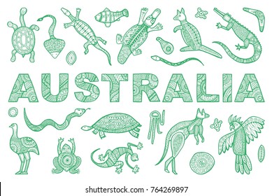 The inscription AUSTRALIA and outline the Australian animal