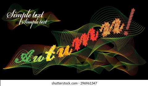 Inscription "Autumn" made from maple leaves on a background of colored mesh
