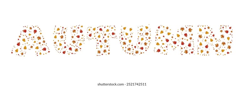 The inscription autumn on a white background. Mark of the word autumn. Vector lettering of autumn yellow leaves for design and decor