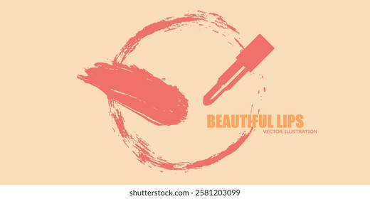 Inscription beauty with makeup liquid foundation brush stroke lines and smears. Beauty creative decorative makeup logo banner. Grunge brush strokes of foundation tonal cream.