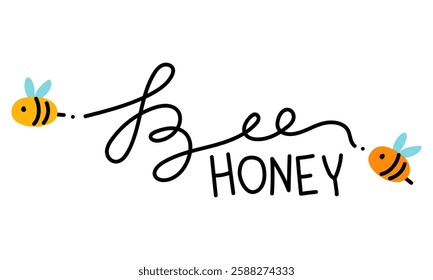 inscription is Bee honey with bees buzzing around. This design is reminiscent of the natural sweetness and purity of honey. Ideal for packaging, creating logos or branding natural, organic products