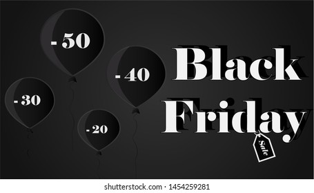 
Inscription black friday on a dark background with balloons