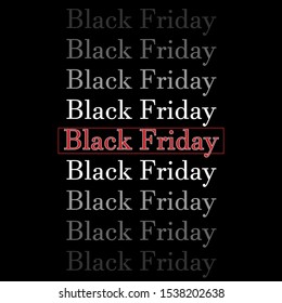 The inscription "Black Friday" in red and white letters on a black background. For sales time in stores.
