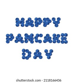 Inscription from blueberries, happy pancake day. Vector illustration, flat cartoon design, isolated on white background, eps 10.