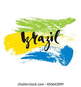 Inscription Brazil, background colors of the brazilian flag. 