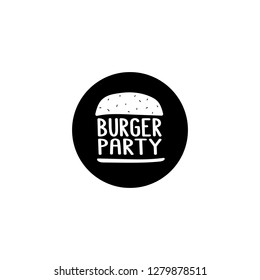 The inscription - burger party. It can be used for sticker, patch, phone case, poster, t-shirt, mug etc.