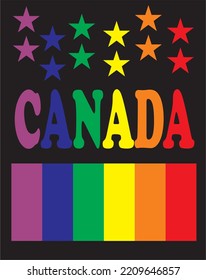 The inscription Canada. Vector LGBT pattern for T-shirt made for Euro pride parade with pride elements. LGBT symbol in rainbow colors.